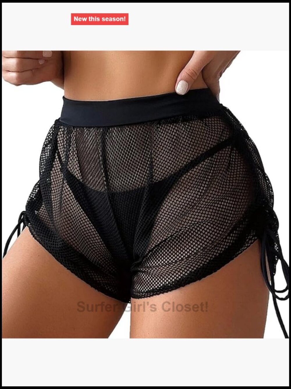 High Waisted Sheer Mesh Drawstring Swim Cover Up Shorts for Beach Pool